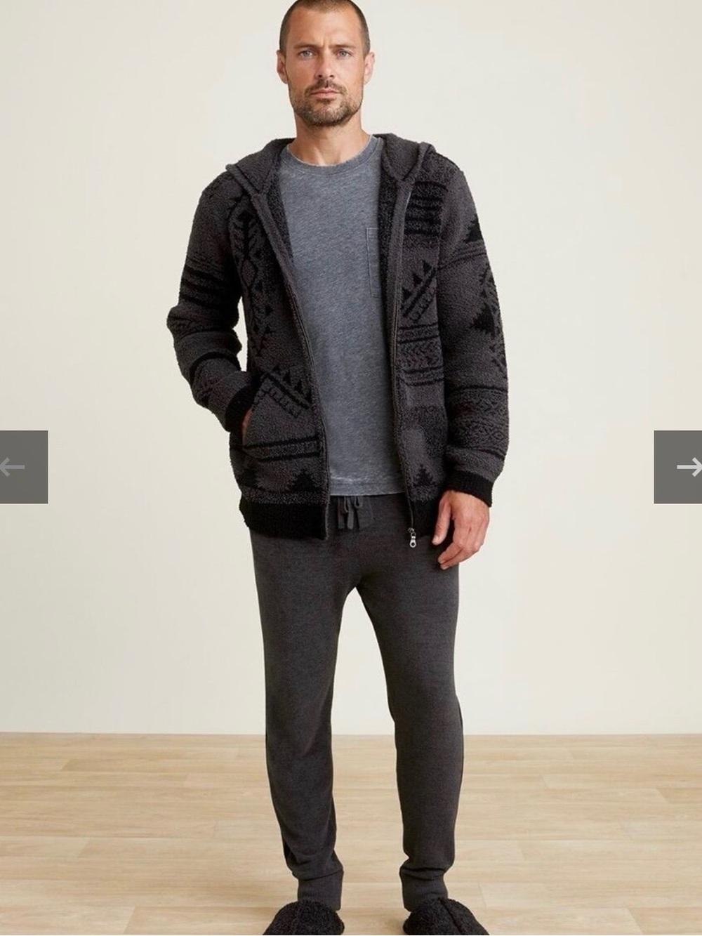 Barefoot Dreams Inc. Men's CozyChic Aztec Hoodie XXL Gray Black Zip up